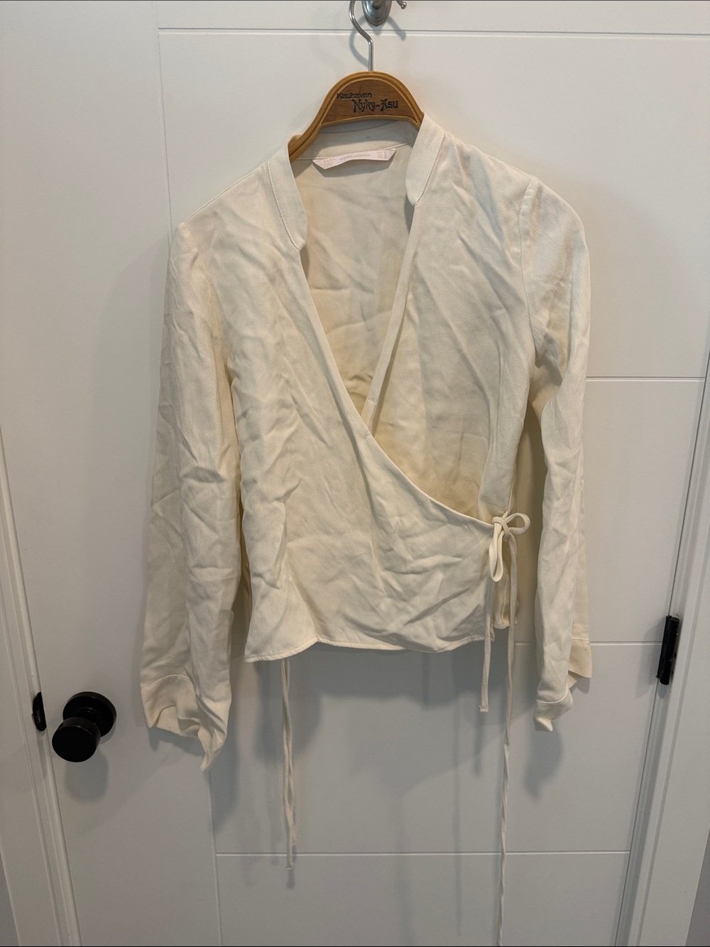 Zara Cream Wrap Blouse with Side Tie
